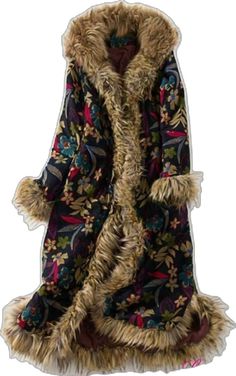 Bohemian Printed Winter Outerwear, Long Floral Print Winter Outerwear, Traditional Long Sleeve Printed Outerwear, Traditional Printed Long Sleeve Outerwear, Winter Patterned Printed Outerwear, Patterned Printed Winter Outerwear, Traditional Multicolor Winter Outerwear, Bohemian Style Winter, Faux Fur Parka