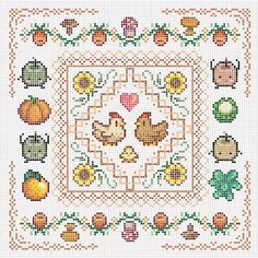 a cross stitch pattern with fruit and flowers on it