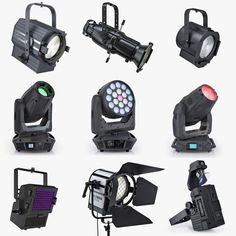 several different types of moving lights on a white background