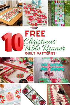 free christmas table runner quilt patterns with text overlay that reads, free christmas table runner quilt patterns