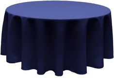 a round blue table cloth with scalloped edges