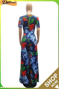 Blue Fashion Casual Print Bandage V Neck Regular Jumpsuits Product Name, Blue Fashion, Fashion Casual, Casual Fashion, Jumpsuit, V Neck, Blue