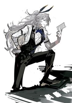 an anime character with long white hair sitting on the ground and holding a cell phone