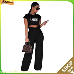 Women's Letter Print Sleeveless Two-piece Pants Set Casual Sleeveless Two-piece Jumpsuit, Casual High-waisted Summer Jumpsuit, Casual High-waist Two-piece Jumpsuits And Rompers, Casual High-waisted Jumpsuits And Rompers For Summer, Casual High-waisted Jumpsuit For Summer, Casual Two-piece High Waist Jumpsuit, Casual Two-piece High Waist Jumpsuits And Rompers, Casual Sleeveless Two-piece Pants, Casual High-waisted Jumpsuits For Day Out