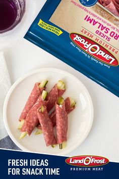 fresh ideas for snack time are displayed on a table next to a bag of frozen meat