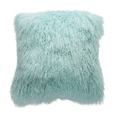 a light blue fluffy pillow on a white background