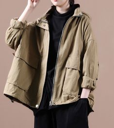 Long Women Casual Hooded Parka Plus Size Coat Jacket ,Custom make service available! Please feel free to contact us if you want this dress custom made.Materials used: cotton blendedSize: M: chest:112 cm length:98-106 cm sleeve：56 cm L : chest:116 cm length:99-107 cm sleeve：57 cm Most of our dresses are made of cotton linen fabric, soft and breathy. loose dresses to make you comfortable all the time.Flattering cut. Makes you look slimmer and matches easily.Payment:We accept payment by paypal and Oversized Khaki Utility Jacket With Pockets, Winter Cotton Utility Jacket In Khaki, Winter Khaki Cotton Utility Jacket, Winter Utility Jacket In Khaki Cotton, Spring Cotton Utility Jacket With Stand Collar, Khaki Cotton Parka With Pockets, Oversized Cotton Parka For Work, Khaki Cotton Hooded Outerwear, Hooded Khaki Cotton Outerwear