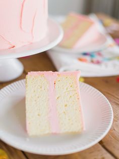 a piece of pink cake on a plate