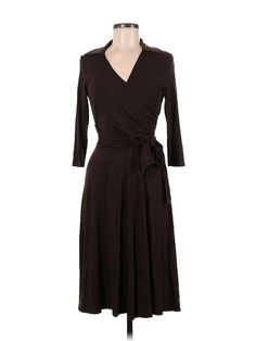 Harold's Casual Dress Size: Small Brown Dresses - used. 90% POLYESTER, 10% SPANDEX, Wrap, V-Neck, Midi/Calf Length, 3/4 Sleeve | Harold's Casual Dress - Wrap: Brown Dresses - Used - Size Small Classic Brown Knee-length Dresses, Spring Brown V-neck Dress, Retro Brown V-neck Dress, Fitted Brown V-neck Wrap Dress, Stretch Brown V-neck Midi Dress, Brown Casual Dress, Brown Dresses, Dress Wrap, Brown Dress