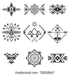 different geometric designs in black and white