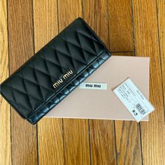 Miu Miu Women’s Leather Black Wallet New With Tags Never Used Comes With Box And Authenticity Card Designer Black Clutch Wallet, Round Purse, Miu Miu Bag, Miu Miu Wallet, Black Wallet, Purple Leather, Leather Bows, Leather Silver, Small Wallet