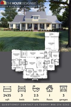 the floor plan for this house is shown in blueprints and includes three bedroom, two