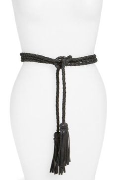 Tassel-accented ties and a braided strap lend Western appeal to this handmade belt that complements both casual and fancier looks. 1/4" width Leather Handmade in Argentina Chic Leather Rope Belt, Adjustable Rope Belt For Formal Wear, Adjustable Rope Belt For Formal Occasions, Adjustable Formal Rope Belt, Chic Adjustable Belts For Festivals, Elegant Rope Belt For Spring, Chic Adjustable Rope Belt, Adjustable Belts For Spring Festival, Elegant Adjustable Belts For Festivals