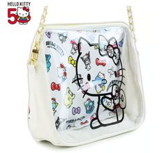 Hello Kitty 50th Anniversary Clear Bag - Iconic Sanrio Shoulder Bag Collection [Hello Kitty bag] Celebrate Hello Kitty's 50th Anniversary with this stylish and functional clear shoulder bag, exclusively designed by Sanrio. The Hello Kitty 50th Anniversary Clear Bag is the perfect summer accessory, combining charm and practicality. Featuring beloved Sanrio characters on both the front and back, this bag is designed to match any outfit with a touch of iconic Hello Kitty flair. This limited edition Hello Kitty shoulder bag is more spacious than it appears, making it ideal for carrying all your essentials. Whether you're looking for a Hello Kitty makeup bag, Hello Kitty bags, Hello Kitty cosmetic bag, Hello Kitty purse bag, or just a versatile Hello Kitty bag, this shoulder bag has got you cov Hello Kitty Makeup Bag, Sailor Moon Fashion, Kitty Makeup, Hello Kitty Purse, Hello Kitty Bag, Pvc Fabric, Clear Bag, Bag Collection, Little Twin Stars