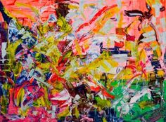 an abstract painting with many colors and shapes