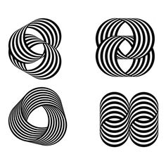 four black and white swirls are arranged in the shape of letters g, b, c