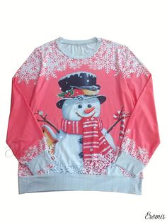 Eromis - Womens Christmas Snowman Print Casual Long Sleeve Crew Neck Sweatshirt Cute Fabric, Womens Christmas, Christmas Women, Christmas Snowman, Types Of Printing, Knit Fabric, Crew Neck Sweatshirt, Fall Winter, Weaving