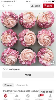 some pink cupcakes with flowers on them and the words instagramr below