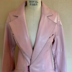 A Beautifully Constructed Pink Genuine Leather Tuxedo Jacket Created By Claude In Size 6. Truly One Of A Kind Piece Tuxedo Jacket, Checks, Coats Jackets, Genuine Leather, Jackets & Coats, Jackets For Women, Leather Jacket, Created By, Size 6