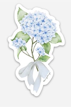 a sticker with blue flowers and green leaves