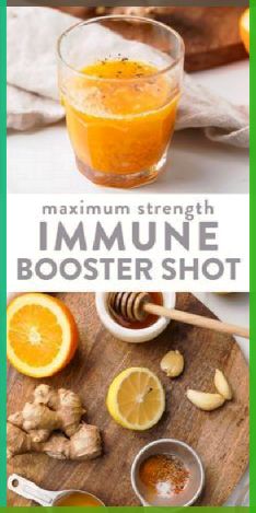 the cover of maximum strength immune booster shot, with oranges and ginger