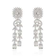 H/SI Baguette Pave Diamond Dangle Earrings 14k White Solid Gold Jewelry 4.95 Ct. Gold Chandelier Earrings, Jewelry Details, Diamond Dangle Earrings, Wedding Bridal Jewellery, Solid Gold Jewelry, Yellow Gold Bracelet, Yellow Gold Earring, Stunning Earrings, Jewelry Wedding