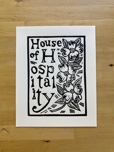 a black and white print with the words house of h o s t y on it