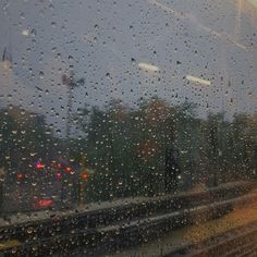 rain drops on the window of a train