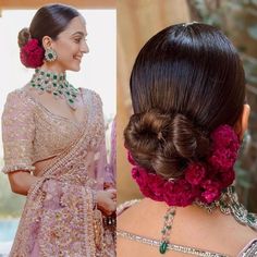 Hairdo With Flowers Indian, Indian Hairdo With Flowers, Hair Bun Jewelry Indian, Bridal Floral Bun Hairstyles, Saree Bridal Hairstyles, Bengali Wedding Hairstyles, Braided Hairstyles For Bride Indian, Indian Wedding Hair Bun, Reception Saree Hairstyle