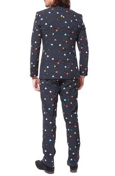 Got an interview at a video game company or just want to hit the arcade in style? Drop the joystick, ditch the sweatpants and T-shirt and step into the modern world in this incredibly fun two-piece suit. Tailored in a trim fit, it includes a two-piece suit jacket and trousers with matching tie, covered in a whimsical print of the classic arcade game. Jacket has a two-button closure; notch lapels; nonfunctional four-button cuffs; chest pocket; front flap pockets; side vents. Trousers have a zip f Trim Fit, Arcade Game, Nordstrom Store, Welt Pockets, Flap Pocket, Welt Pocket, A Video, Chest Pocket, Video Game