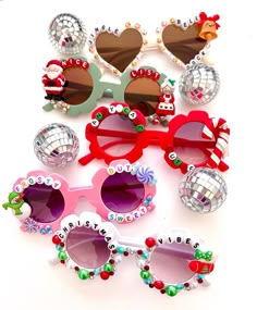 several pairs of sunglasses with the word bride spelled on them, all in different colors