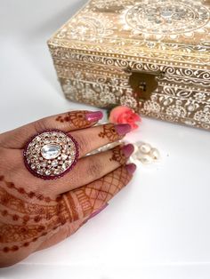 Stone Kundan Ring with quartz stone and inlay design Kundan Ring, Inlay Design, Pakistani Jewelry, Ring Stone, Pink Ring, Ring Unique, Ring Ring, Quartz Stone, Jewelry Handmade