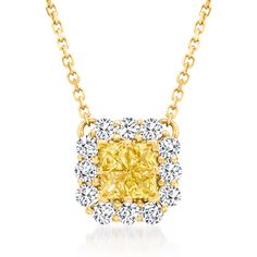 Ross-Simons - .40ct t. w. Yellow Sapphire Cluster Necklace, .36ct t. w. Diamonds. 16.5". Something special, something bright. Our lovely necklace is the perfect piece for everyday glamour, featuring a lush cluster of .40 ct. t. w. yellow sapphire squares haloed by the icy sparkle of .36 ct. t. w. round brilliant-cut diamonds. Set in polished 14kt yellow gold on a cable chain. Lobster clasp, diamond and yellow sapphire cluster necklace. Cluster Necklace, Lovely Necklace, Yellow Sapphire, Round Brilliant Cut Diamond, Cable Chain, Round Brilliant, Lobster Clasp, Lush, Halo