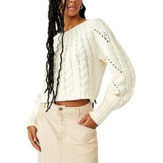 Free People brand offers bohemian luxury apparel and accessories for a free spirited fashion lifestyle. Manufacturer: Free People Size Origin: US Style Type: Pullover Sweater Collection: Free People Closure: Material: 60% Cotton/40% Acrylic Fabric Type: Cotton Sku: BH5922804 Size: L.  Color: Off-White.  Gender: female.  Age Group: adult. Cropped Cable Knit Sweater, 30 Outfits, Cable Stitch, Fall Capsule Wardrobe, Stylish Sweaters, Sweater Collection, Long Sleeve Pullover Sweater, Cool Sweaters, Cable Knit Sweater