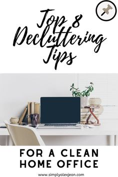 Picture of a home office. Office Declutter Organization Ideas, Declutter Workspace, Declutter Office Space, Declutter Office, How To Declutter Your Office, Clutter Free Office Desk Work Spaces, Declutter And Organize Quotes, Office Hacks