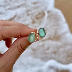 Sea Glass Gold Stacking Ring Beach Glass Stacking Ring - Etsy Blue Sea Glass Ring, Gold Sea Glass Ring, Sea Glass Rings, Rings Turquoise, Seaglass Jewelry, Sea Glass Ring, Stacker Rings, Glass Ring, Gold Ring Stack