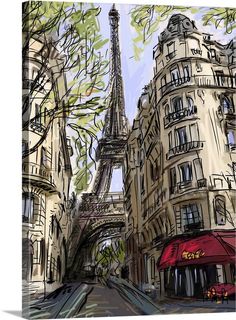 the eiffel tower towering over the city of paris, france in digital painting style