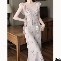 Fisdy - Elegant Purple Floral Dress Purple Floral Dress, Purple Floral Print, Types Of Skirts, Purple Floral, Purple Dress, Olivia Mark, A Line Skirt, Floral Print Dress, Types Of Collars