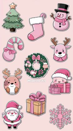 christmas stickers are shown on a pink background