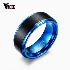 men's black and blue wedding band ring