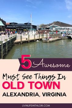 an old town with the text 5 must see things in old town alexandria, virginia