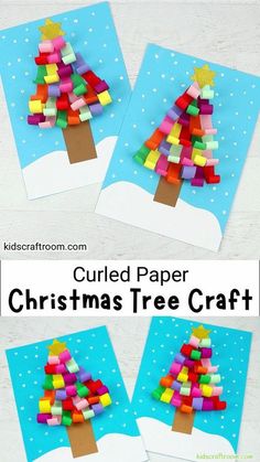 christmas tree craft made out of construction paper and colored crayons on the bottom