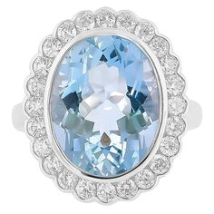 This collection features an array of aquamarines with an icy blue hue that is as cool as it gets! Accented with diamonds these rings are made in white and present a classic yet elegant look. Classic aquamarine ring in 18K white gold with diamonds. Aquamarine: 7.16 carat oval shape. Diamonds: 0.81 carat, G colour, VS clarity. Gold: 7.64g, 18K white gold. Ring Size: US 6.25 - Size can be adjusted for free upon request - please reconfirm with your order. R1102/SNR993AQD Aquamarine Ring, Naha, Aqua Marine, Icy Blue, Aquamarine Rings, White Gold Ring, 1 Carat, Blue Hues, Oval Shape