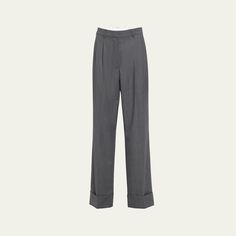 Officine Generale "Willow" herringbone pants in Italian wool  High rise Four-pocket style Pleated front  Straight legs Cuffed hem Concealed hook/zip fly; belt loops  Virgin wool Dry clean Imported Wool Wide Leg Dress Pants With Belt Loops, Straight Leg Pants With Belted Cuffs For Fall, Classic Wide Leg Bottoms With Belted Cuffs, Business Wide-leg Pants With Belt Loops, High Waist Bottoms With Belt Loops For Tailoring, Wool Pants With Belt Loops For Fall, Wide Leg Wool Dress Pants With Belt Loops, Office Trousers With Belted Cuffs, High Waist Wool Bottoms For Formal Occasions