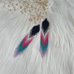 Серьги темно-синие и ярко-розовые Серьги из бисера - Etsy Украина Dangle Beaded Earrings With Fringe For Crafting, Bohemian Long Drop Beaded Earrings With Tiny Beads, Handmade Pink Chandelier Earrings For Festivals, Pink Handmade Chandelier Earrings For Festivals, Handmade Multicolor Long Drop Beaded Earrings, Handmade Multicolor Beaded Long Drop Earrings, Bohemian Pink Beaded Earrings With Tiny Beads, Bohemian Pink Beaded Dangle Necklaces, Bohemian Pink Chandelier Earrings With Round Beads