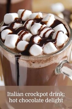 Decadent and rich Italian crockpot hot chocolate, ideal for warming up on cold nights. Italian Hot Chocolate Crockpot, Crockpot Meals Italian, Italian Thick Hot Chocolate Recipe, Italian Hot Chocolate Recipe Video, Crockpot Hot Chocolate Recipe, Crockpot Drinks, Crock Pot Italian, Italian Hot Chocolate