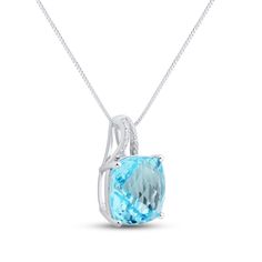 A colorful checkerboard cushion-cut blue topaz is the centerpiece of this stunning necklace for her. Styled in sterling silver, white lab-created sapphire accents add eye-catching sparkle. The pendant sways from an 18-inch box chain. Colorful Checkerboard, White Lab, Necklace For Her, Kay Jewelers, Blue Cushions, White Necklace, Topaz Stone, Sapphire Necklace, Sapphire Stone