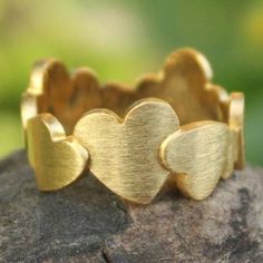 Heart Shaped Gold Plated Band Ring - Much Love | NOVICA Gold Heart Ring, Silver Heart Ring, Diamond Band, Love Ring, Heart On, Sterling Silver Heart, Heart Jewelry, Silver Heart, Cute Jewelry