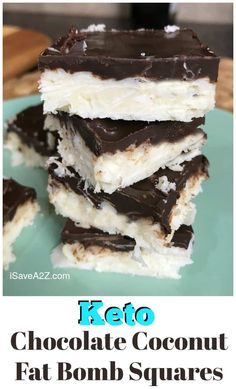 Keto Chocolate Coconut, Low Carb Treat, Fat Bomb Recipes, Square Recipes, Keto Diet Breakfast, Desserts Keto, Coconut Bars