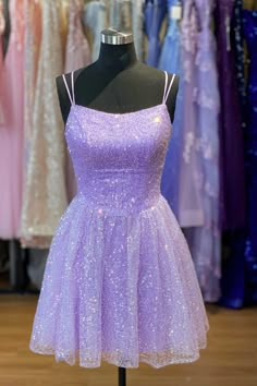 13 Birthday Outfit Ideas Purple, Light Purple Formal Dress Short, Tangled Themed Homecoming Dress, Lilac Dama Dresses, Short Purple Prom Dress, Hoco Dresses Lavender, Lavender Hoco Dresses, Hoco Dresses Sparkle, Light Purple Dress Short